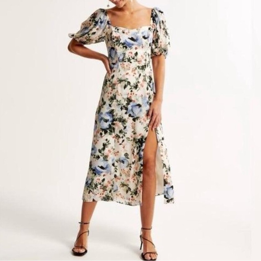 Abercrombie and Fitch Camille Puff Sleeve Midi Dress XS T - Picture 2 of 7